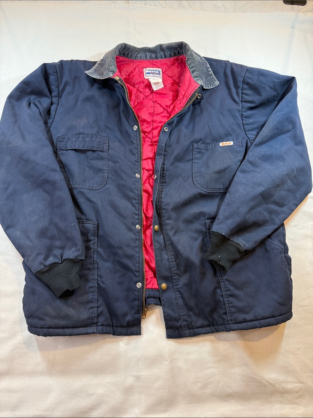 80s Vintage Berco Work Apparel Chore Coat Navy Quilted Lined Made in USA XL